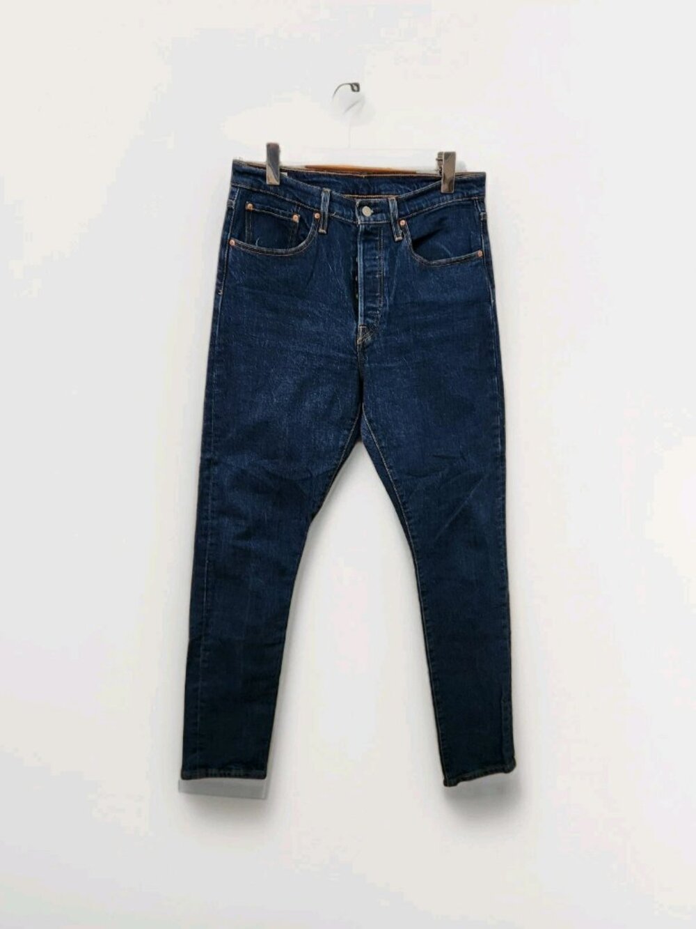 Levis 501 S Premium Denim Skinny Blue Dark Wash Big E Button Fly Mens 31x32